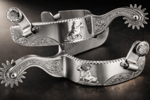 Vintage Spur, Tooled buttons and cutting Rowel