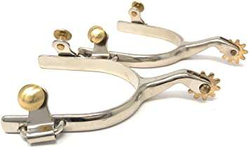 Stainless Steel English Spurs with Brass Rowel and buttons