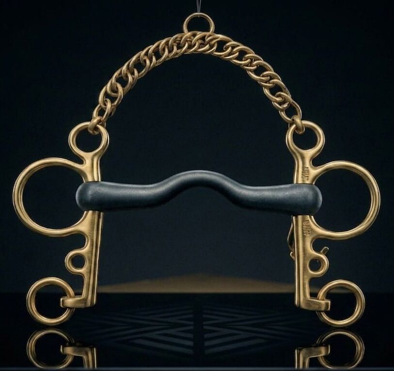 Pelham Bit Brass with Hard Rubber Ported Mouth