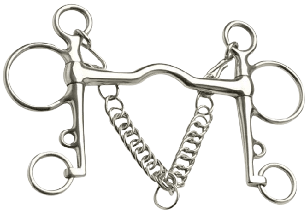Stainless Steel Pelham Bit with Smooth Mullen Port and SS Curb Chain