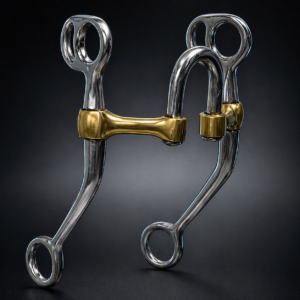 Tom Thumb Curved Shank SS Bit, Solid Brass Mouth and SS Swivel High Port