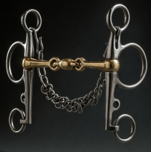 Pelham Bit SS, Double Jointed Solid Brass Mouth and Lozenge