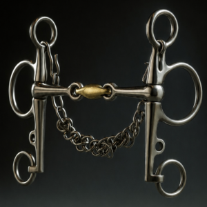 Pelham Bit SS, Double Jointed Solid SS Mouth and Brass Lozenge