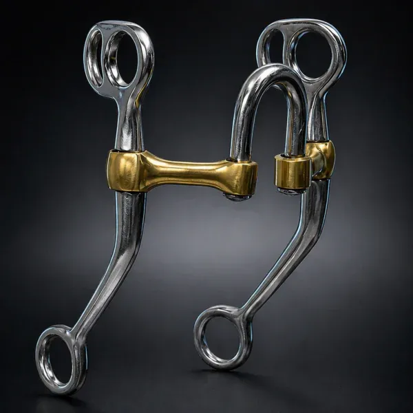 Tom Thumb Curved Shank SS Bit, Solid Brass Mouth and SS Swivel High Port